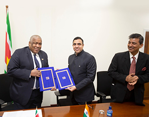 Exim Bank, on behalf of the Government of India, extends a Line Of Credit [LOC] of USD 35.80 Million to the Government of Republic of Suriname for financing ‘rural electrification through solar DG hybrid PV systems in 50 remote villages of Suriname’ project